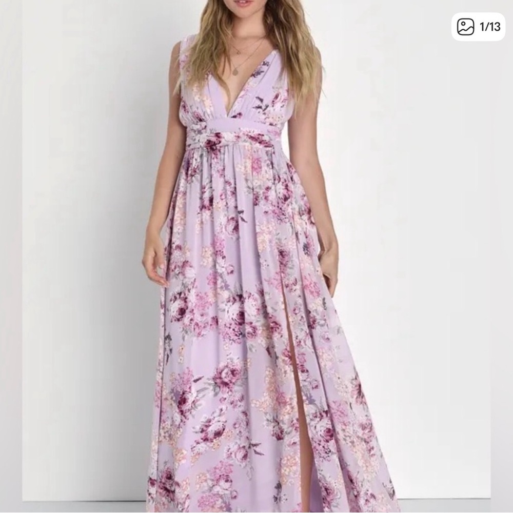 Lulu's Lilac Floral Surplice Maxi Dress